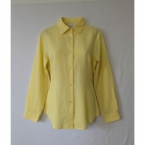 Susan Graver Style Embroidered Linen Blend Button Down Shirt 1X Sunny Yellow